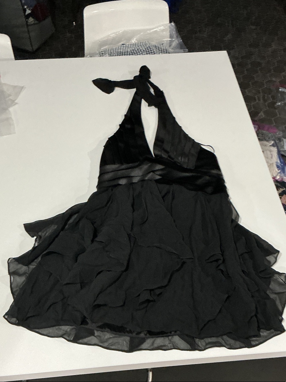 BCBGMaxAzria Black Backless Halter Chiffon Dress